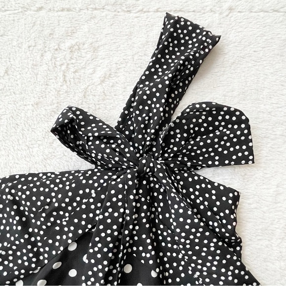 J.Crew | Silk Black & White Mixed Dot Print One Shoulder Bow Detail Top *NWT* - Picture 4 of 11